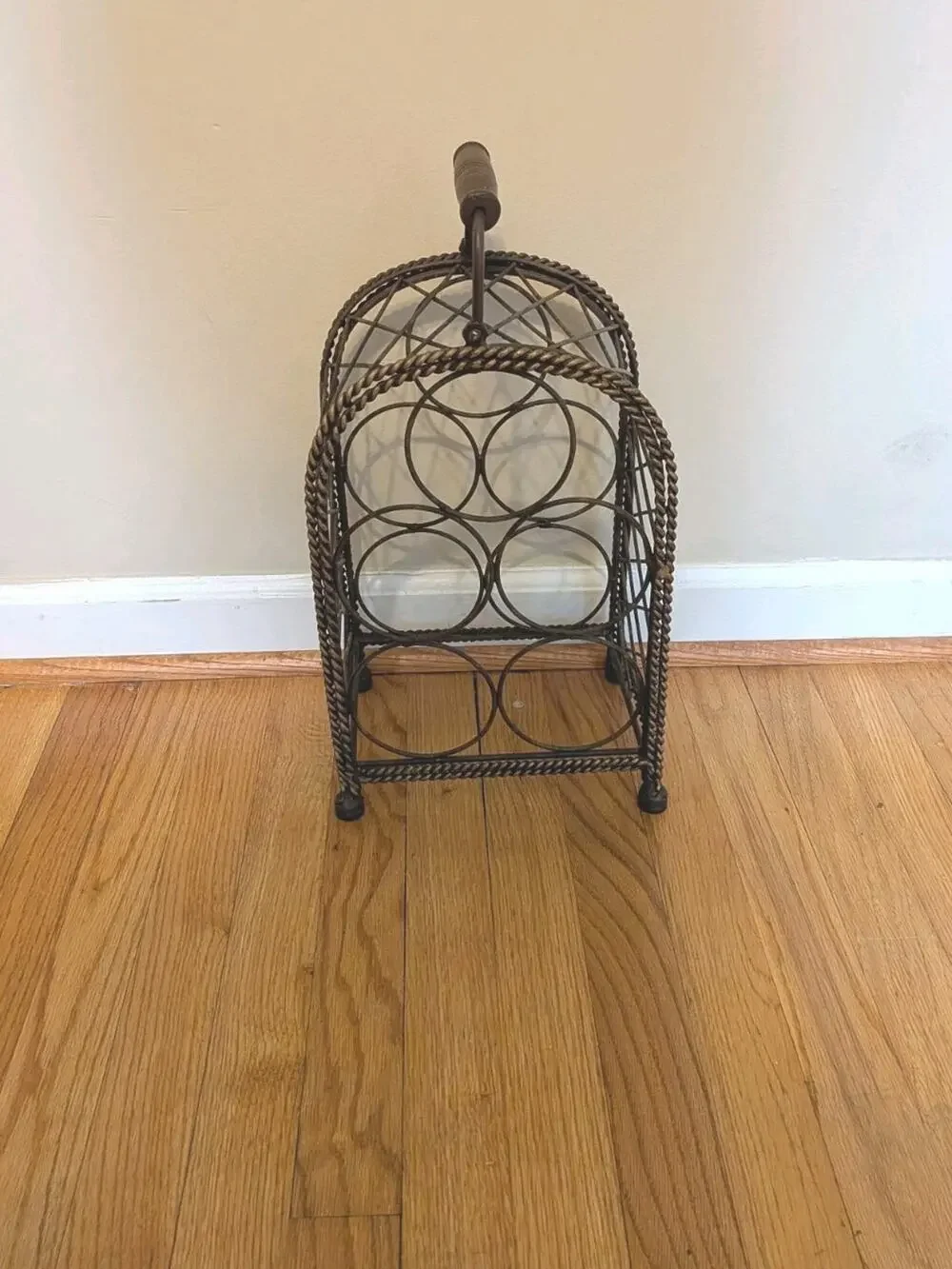 Beautiful Vintage 5 Bottle Brown Castiron Wine Rack 18